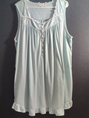 Eileen West Short Cotton Sleeveless Mint Green and White Striped Nightgown XL